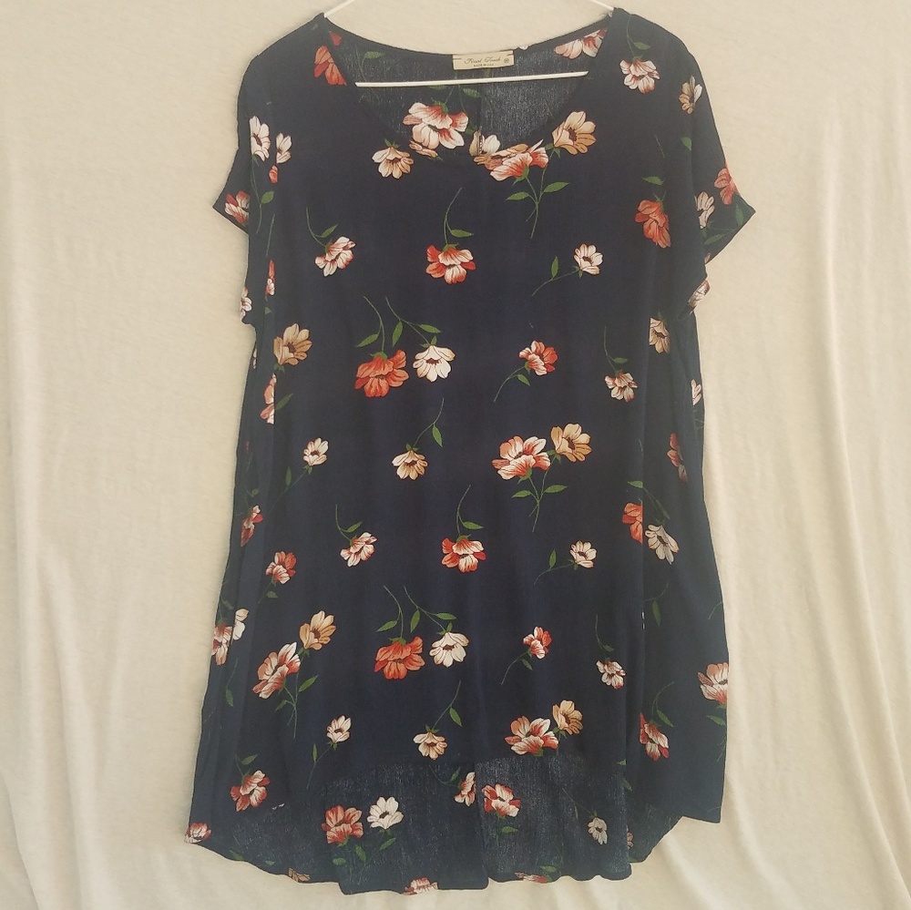 Final Touch Navy with Pink Flower Tunic Top/Dress